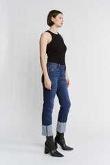 Mid Rise Slim Straight Leg W Cuffed Hem