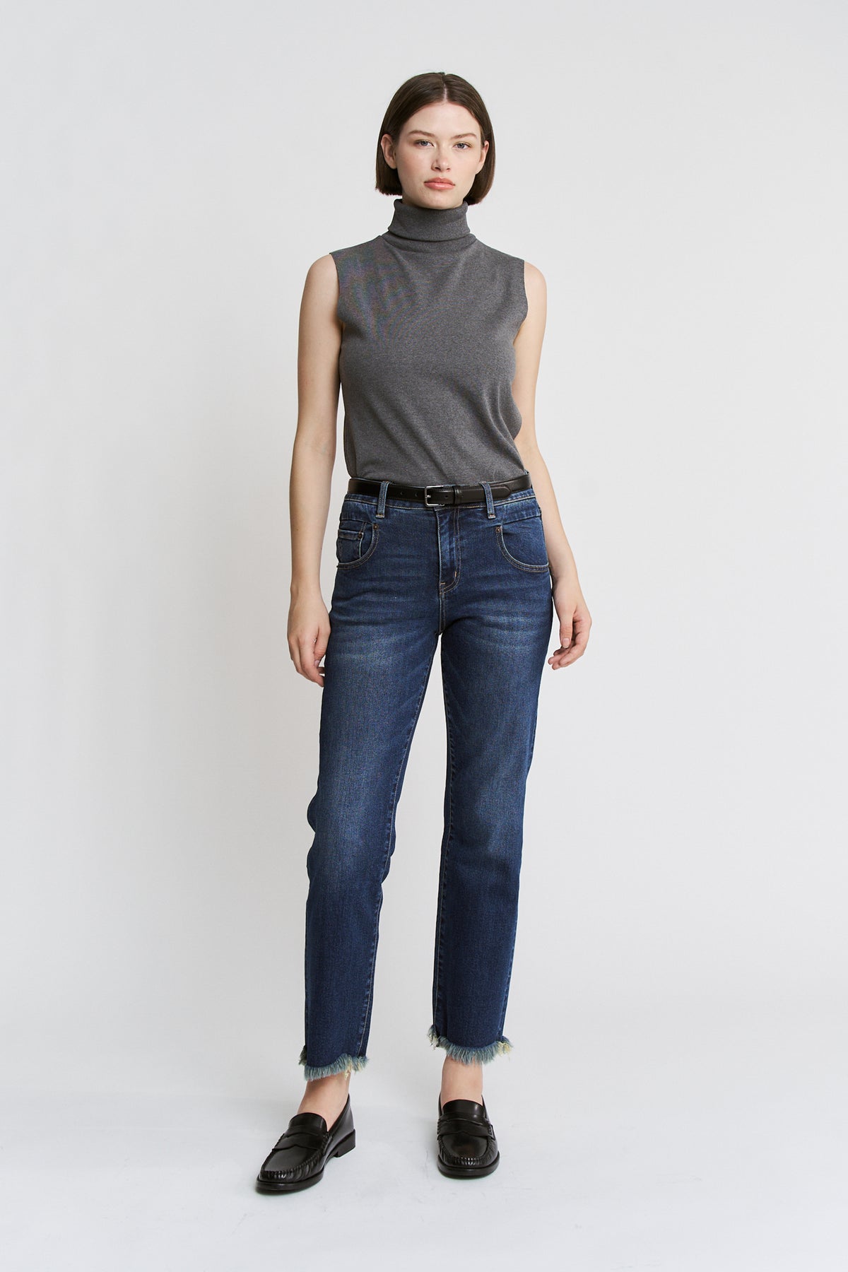 High Rise Ankle Straight With Uneven Hem