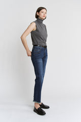 High Rise Ankle Straight With Uneven Hem