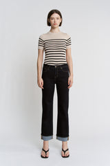 Mid Rise Ankle Straight Cuffed Leg