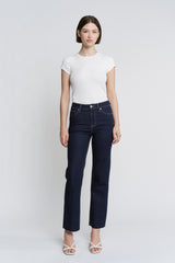 High Rise Straight Ankle Leg Glitter Fabric