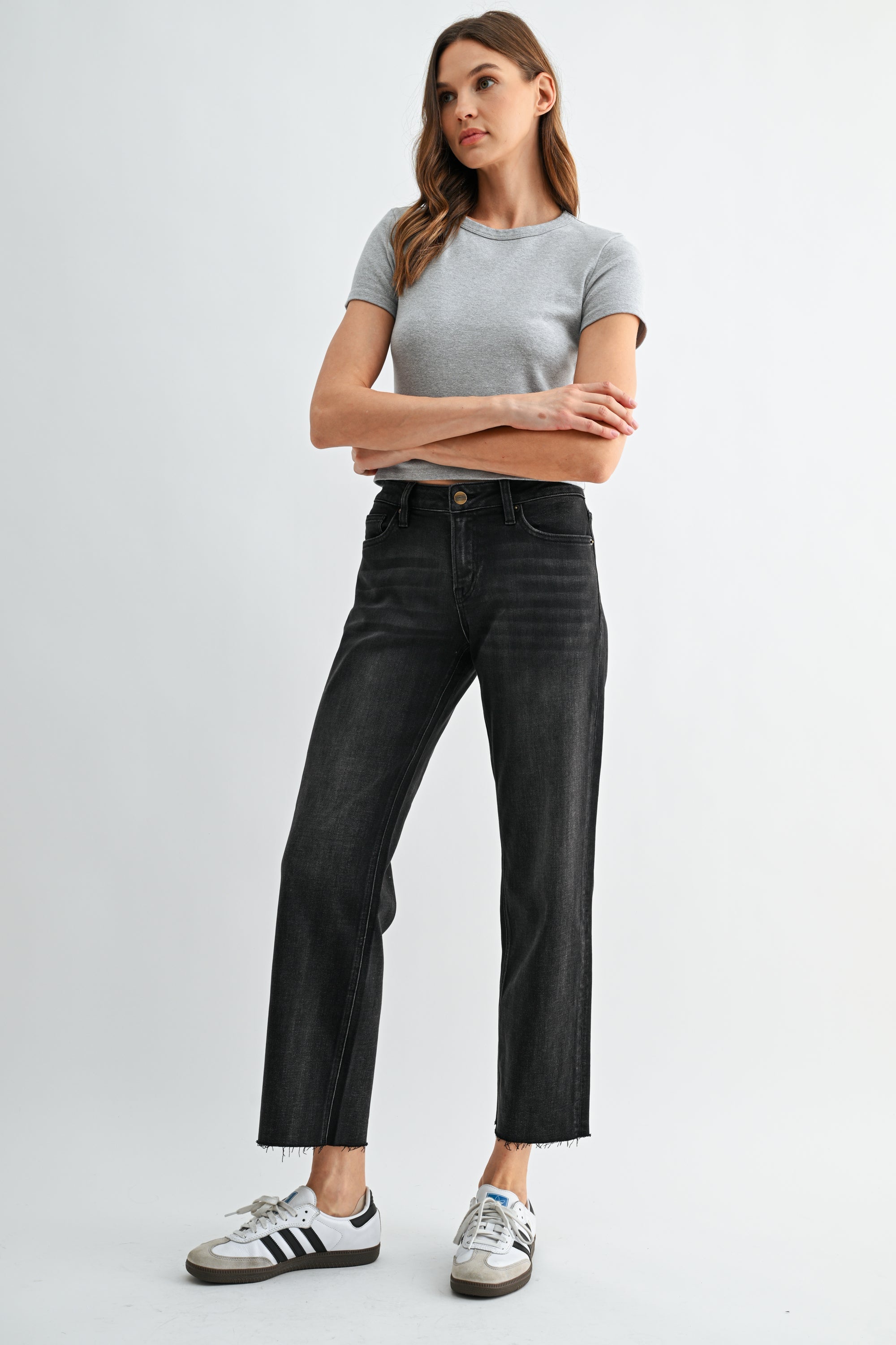 Mica Denim Mid Rise Straight Leg Ankle Raw Hem Secondary image