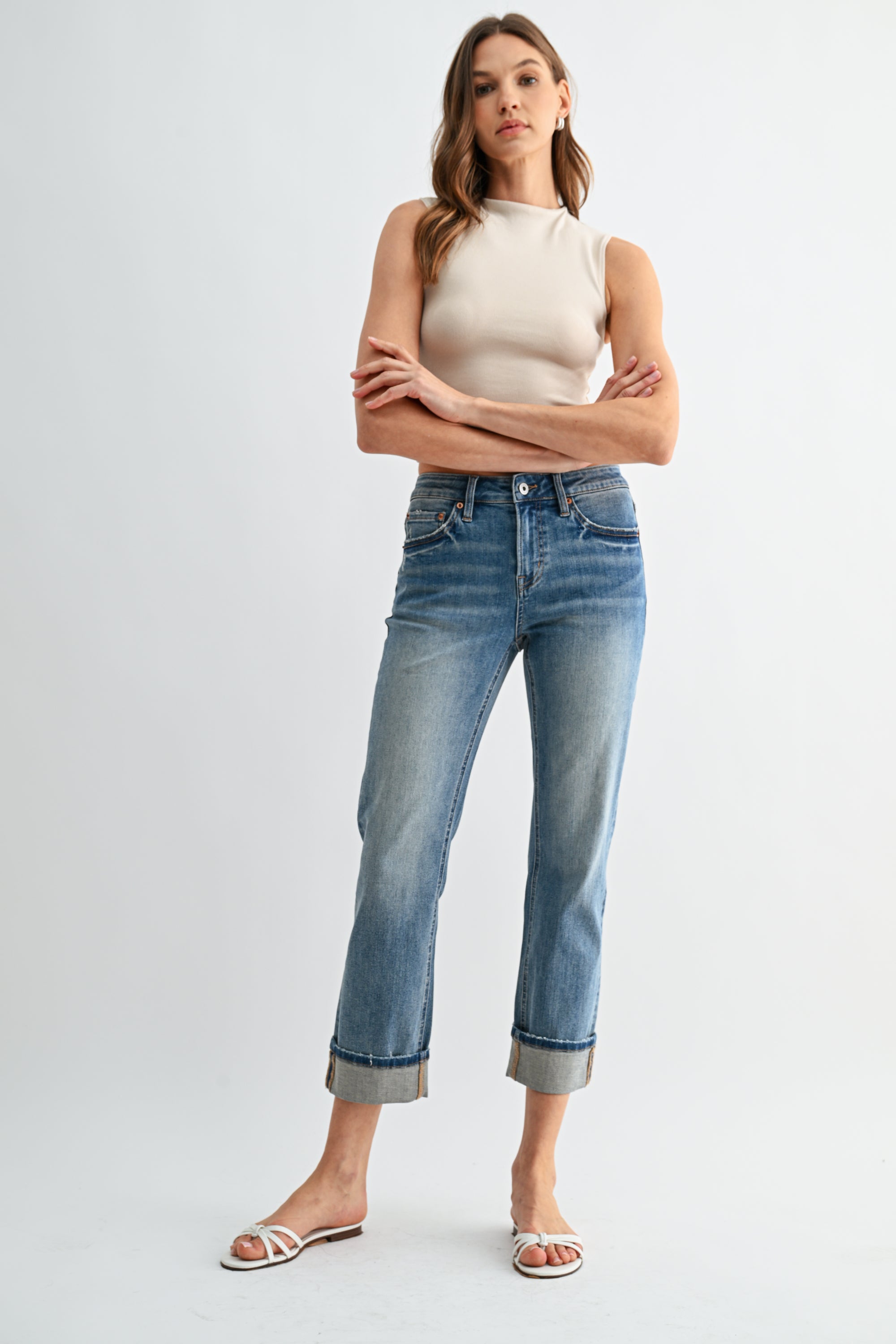 Mica Denim Mid Rise Straight Crop Cuffed Hem Secondary image