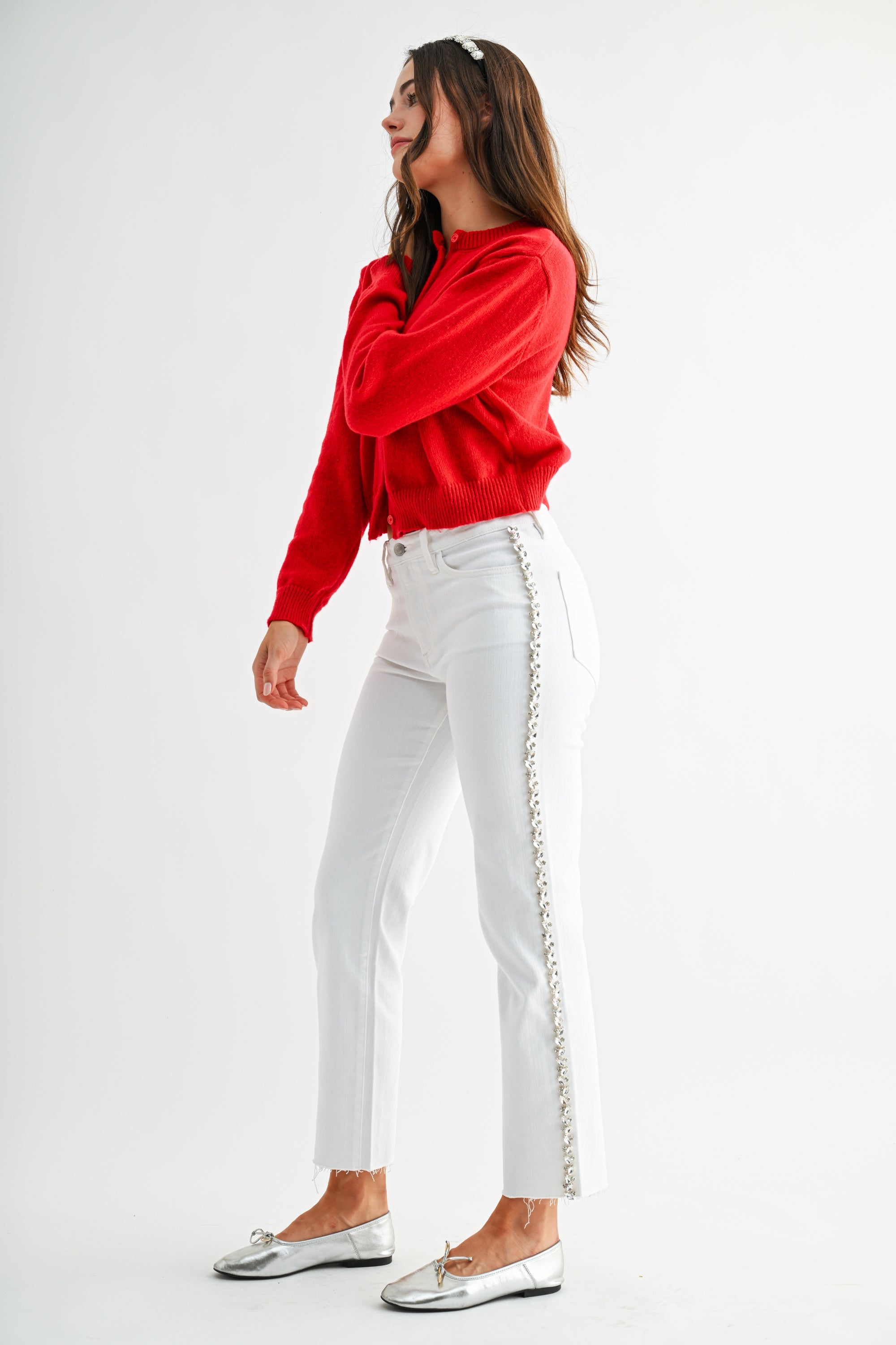 Mica Denim High Rise Straight Ankle Embellished Side Detail Secondary image
