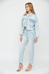 CROPPED DENIM JACKET W ELASTIC BAND