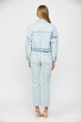 CROPPED DENIM JACKET W ELASTIC BAND