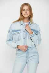 CROPPED DENIM JACKET W ELASTIC BAND