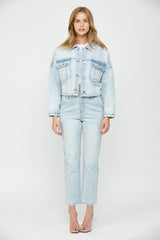 CROPPED DENIM JACKET W ELASTIC BAND