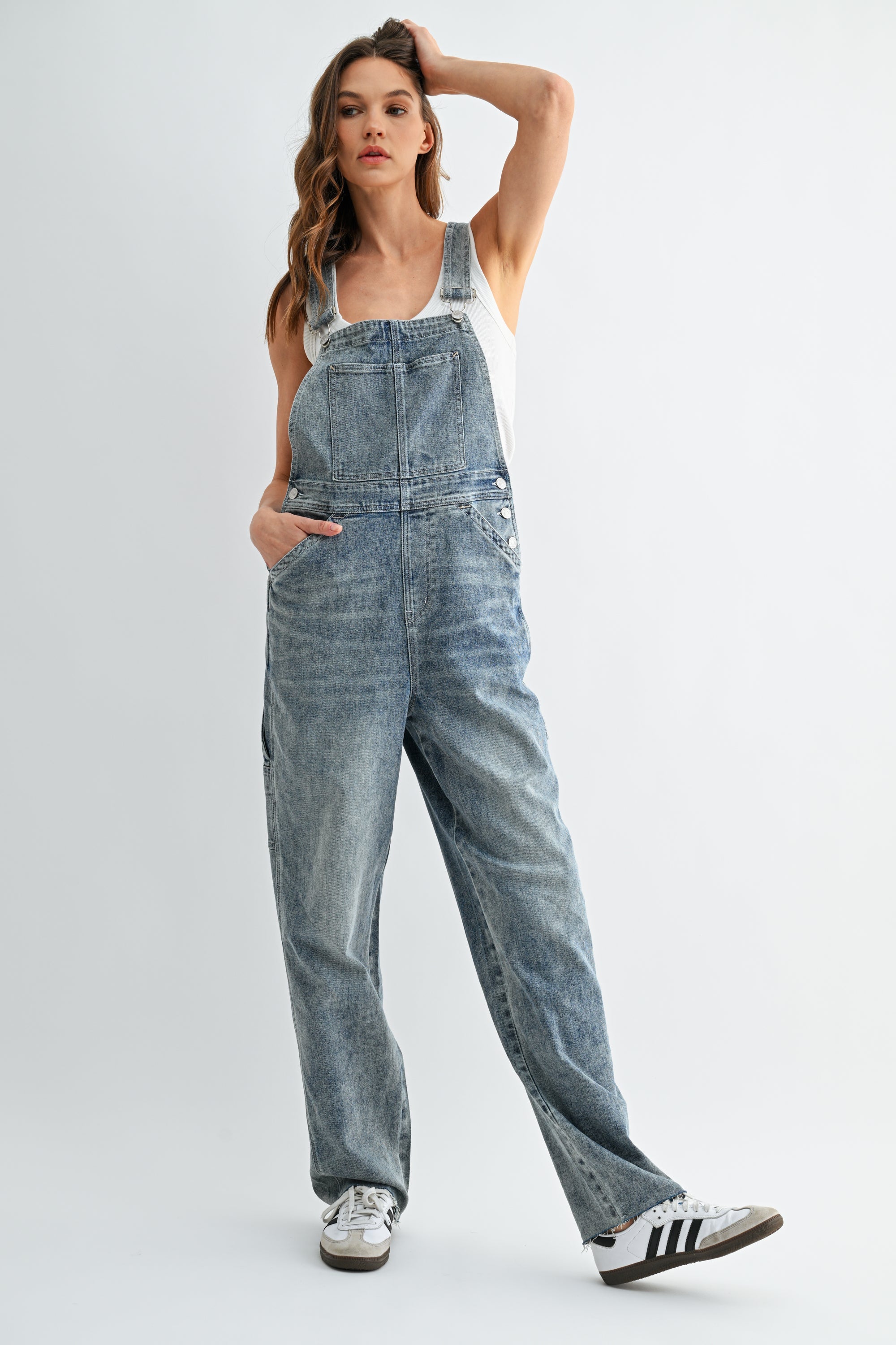 Mica Denim Bib Overall Wide Leg Raw Hem Secondary image