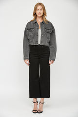 CROPPED DENIM JACKET W ELASTIC BAND