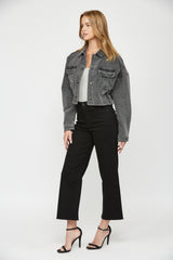 CROPPED DENIM JACKET W ELASTIC BAND