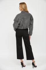 CROPPED DENIM JACKET W ELASTIC BAND