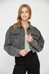 CROPPED DENIM JACKET W ELASTIC BAND