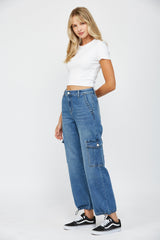 HIGH RISE CARGO PANTS W/ HEM DETAILS