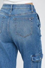 HIGH RISE CARGO PANTS W/ HEM DETAILS