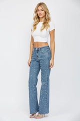 High Rise Wide Leg With Pearl Embellishment
