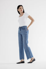 High Rise Wide Leg W Hem Detail