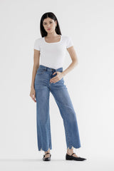 High Rise Wide Leg W Hem Detail