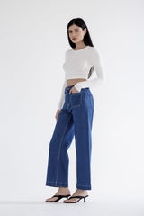 High Rise Patch Pocket Wide Jean