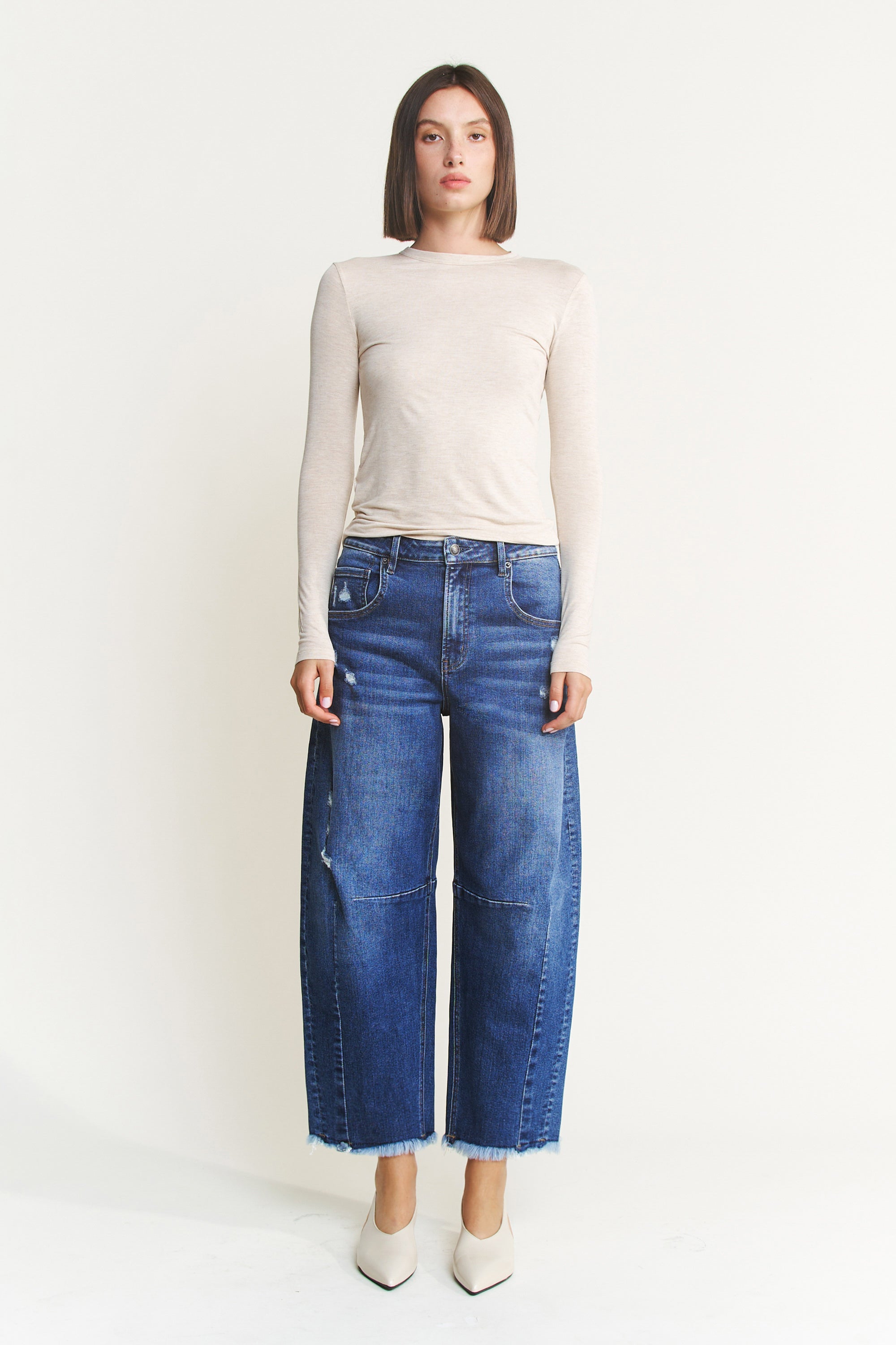Mica Denim Super High Rise Distressed Ankle Barrel-leg Secondary image