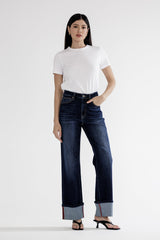 High Rise Wide Leg With Cuff Hem