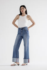 High Rise Wide Leg With Cuff Hem