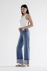 High Rise Wide Leg With Cuff Hem