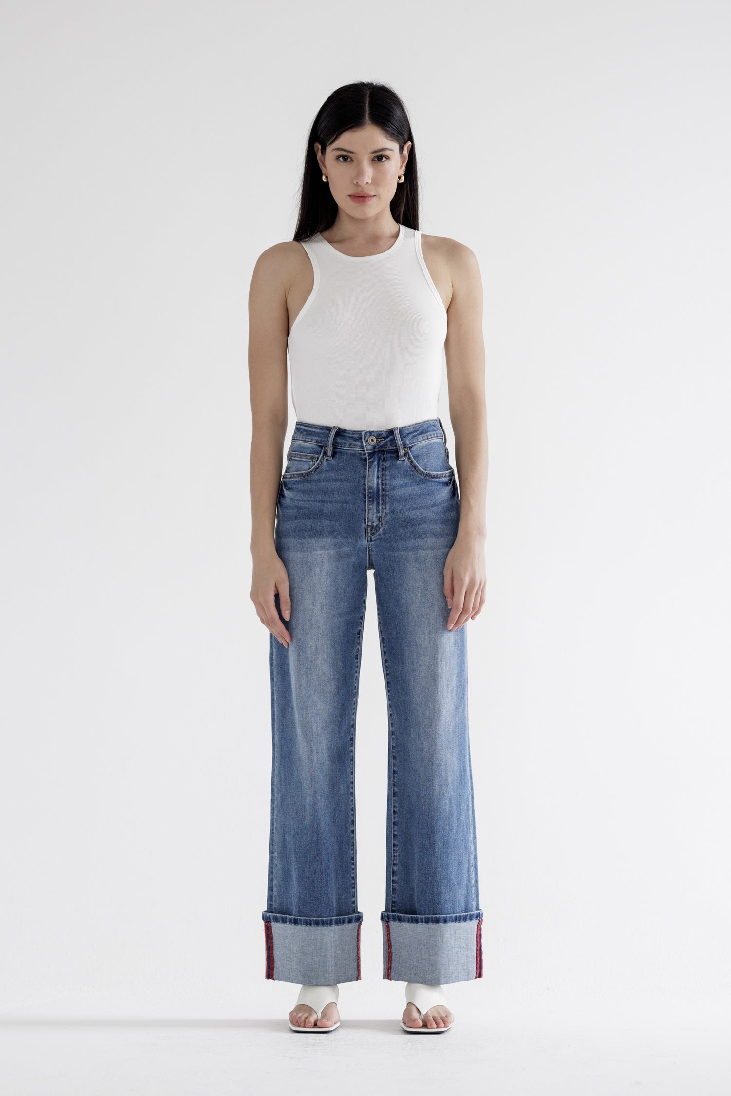 High Rise Wide Leg With Cuff Hem