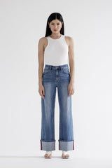 High Rise Wide Leg With Cuff Hem