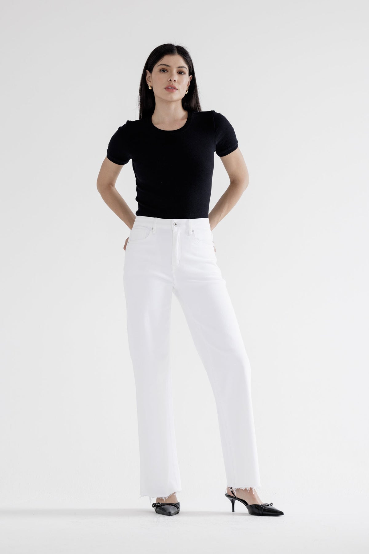 High Rise Wide Leg W Raw Hem