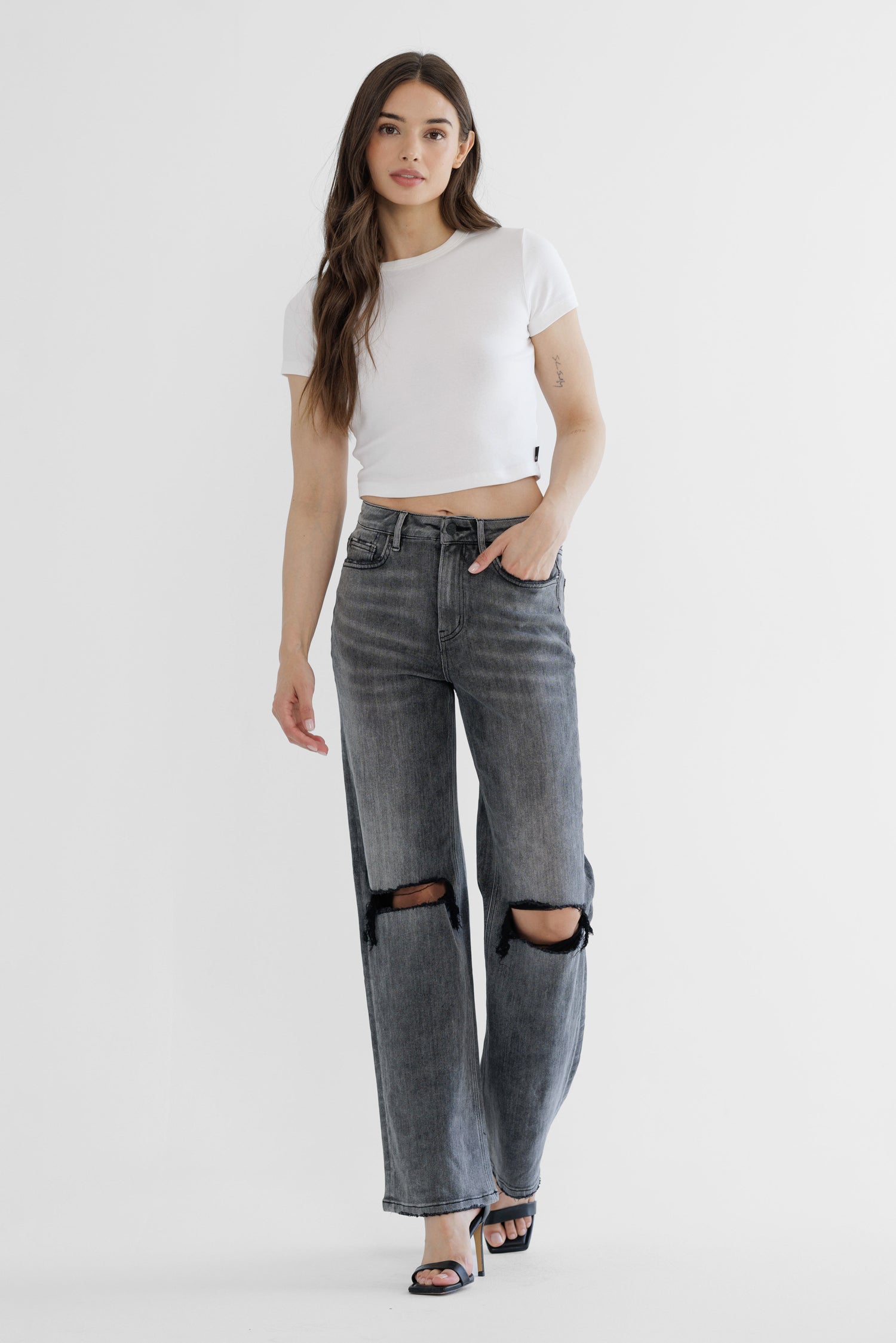 Mica Denim Super High Rise Wide Leg with Distressed Knee Secondary image