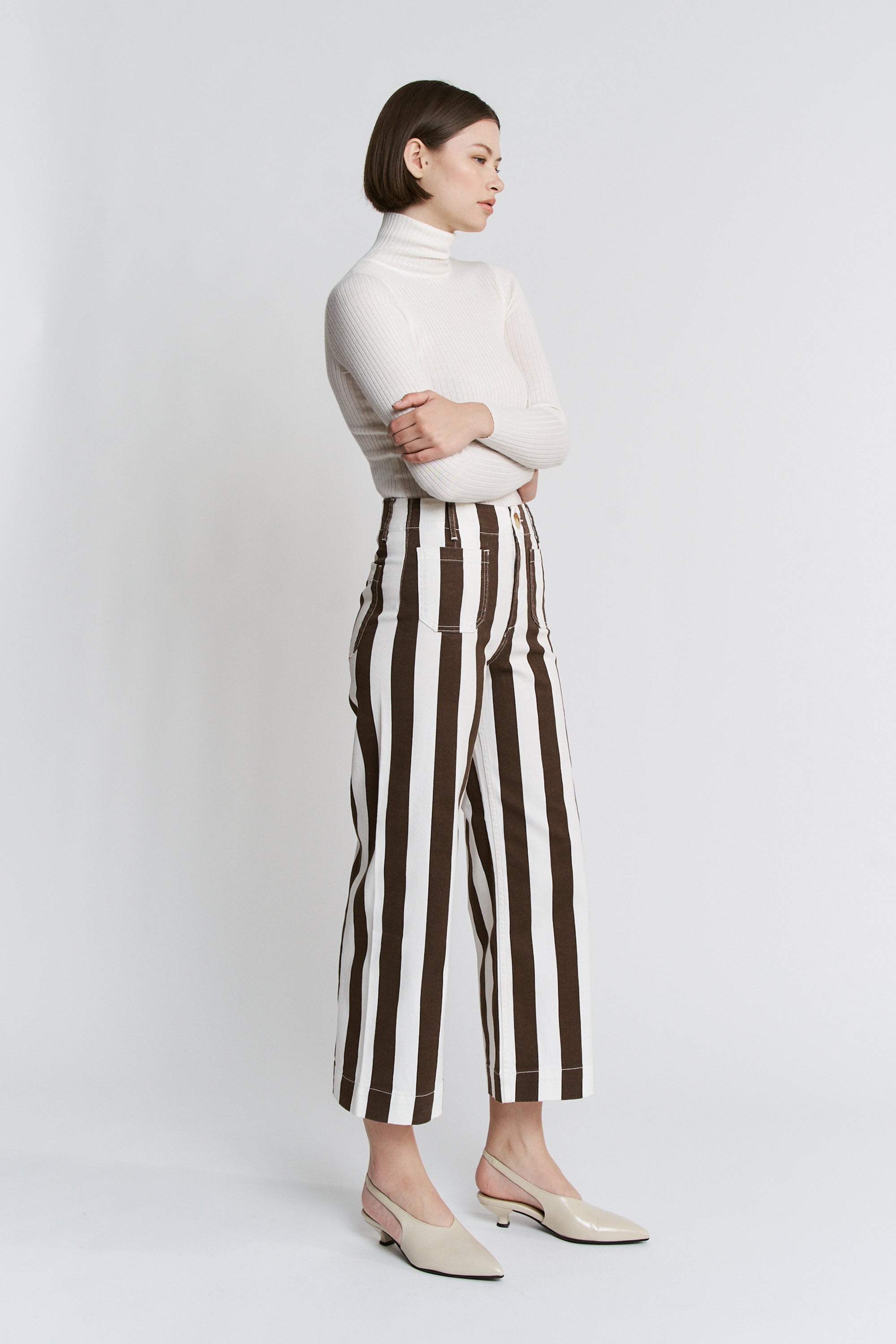 Super High Stripe Cropped Wide Leg