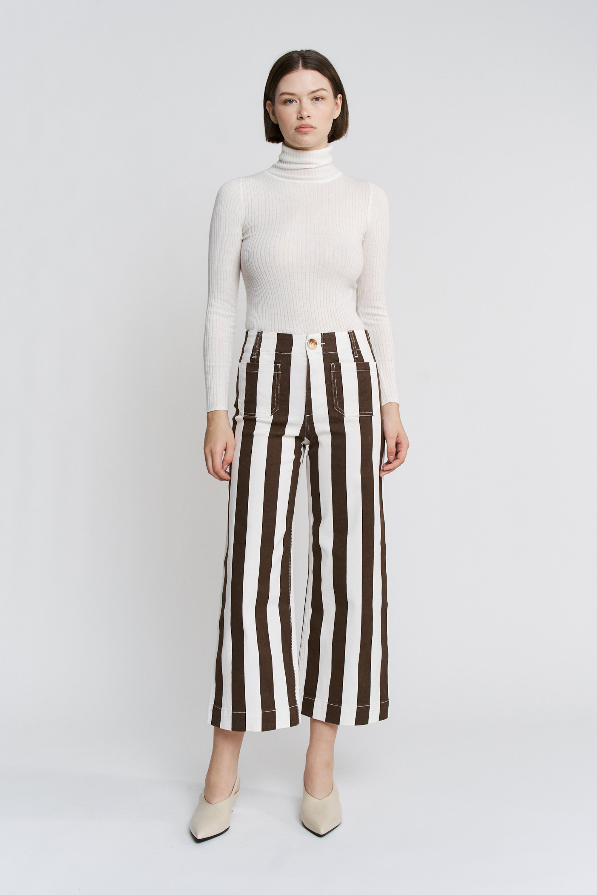 Super High Stripe Cropped Wide Leg