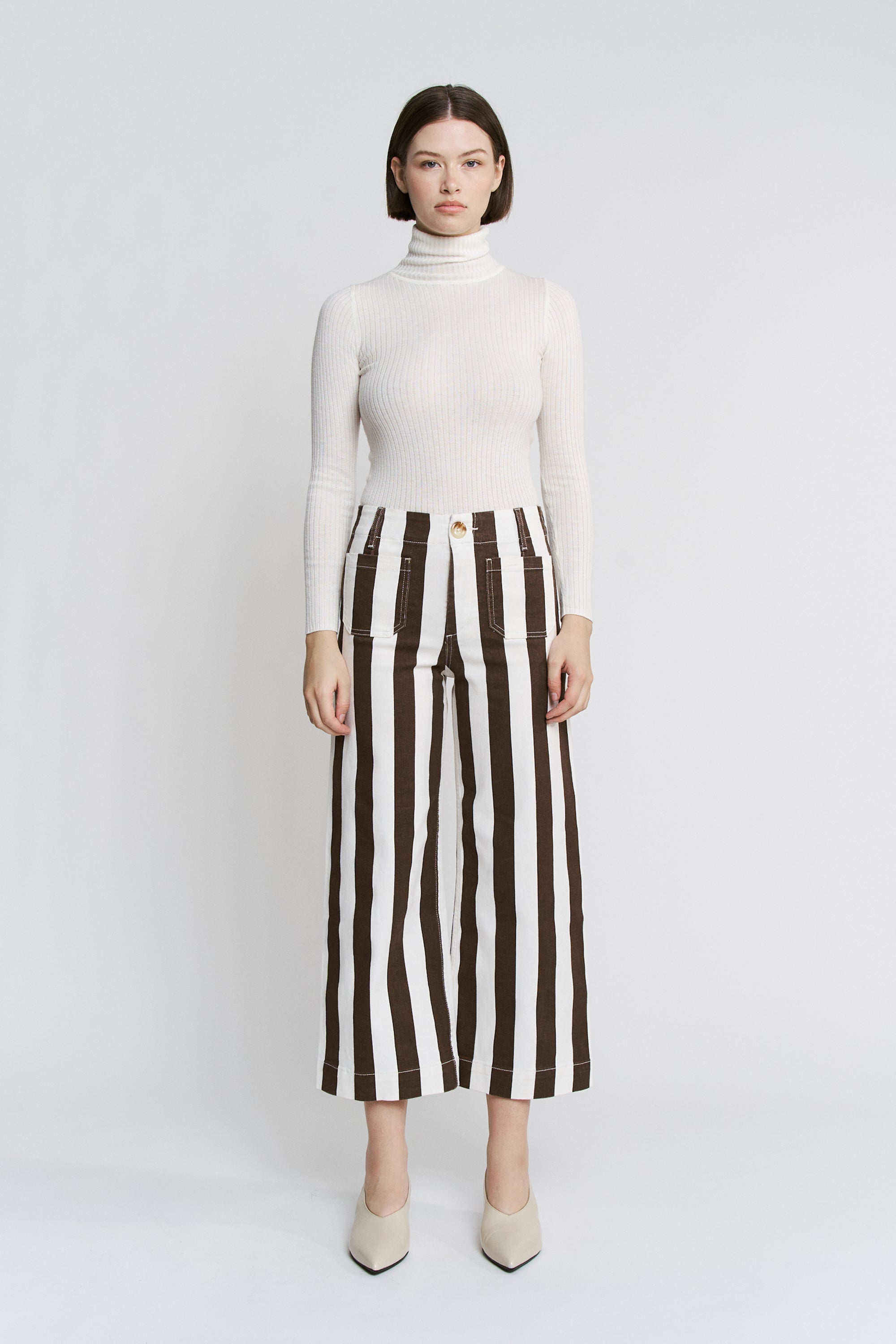 Super High Stripe Cropped Wide Leg