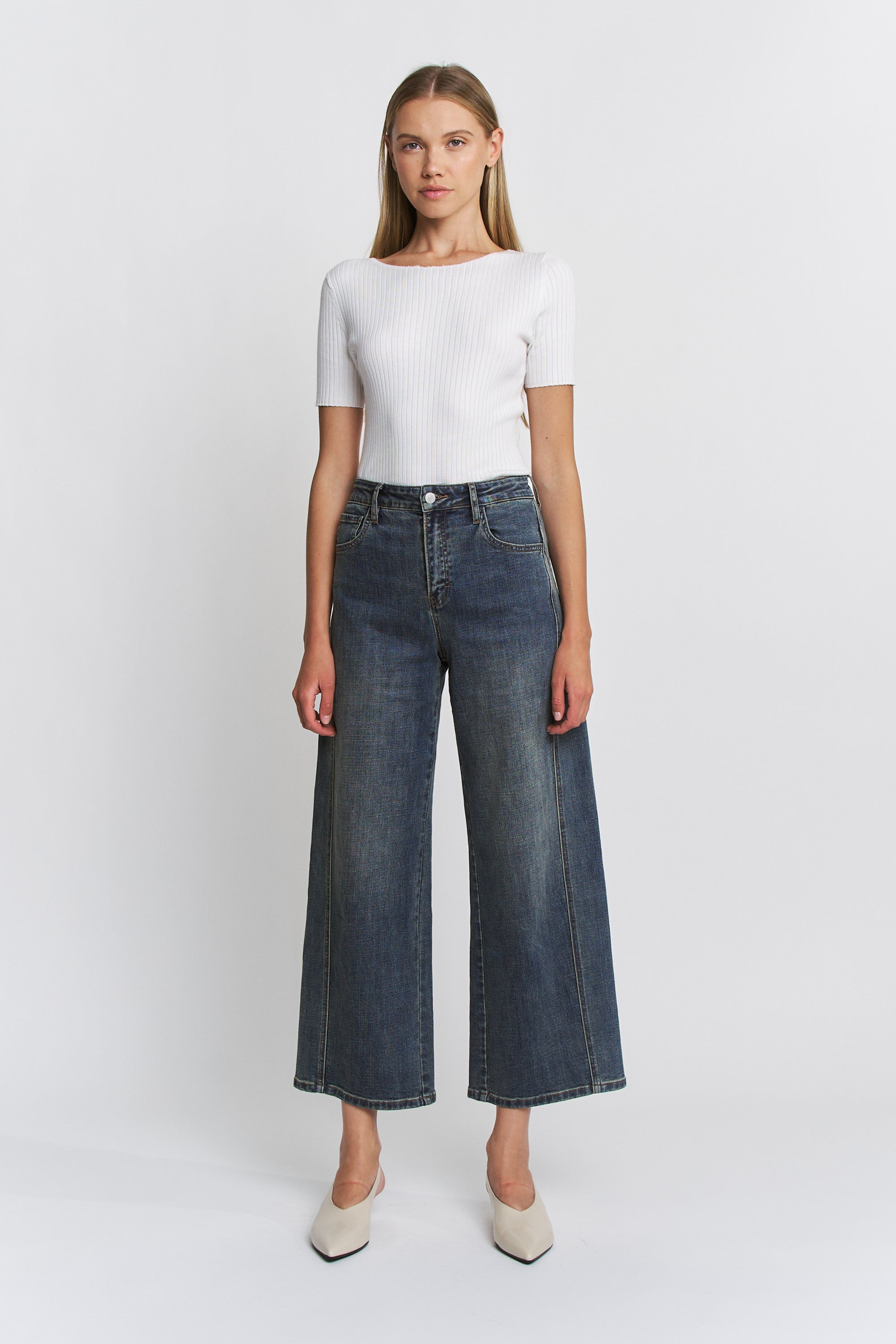 Mica Denim Super High Rise Ankle Wide Leg Flattering Seam Secondary image