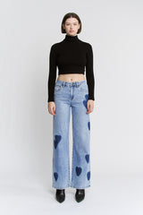 High Rise Wide Leg Heart Patch