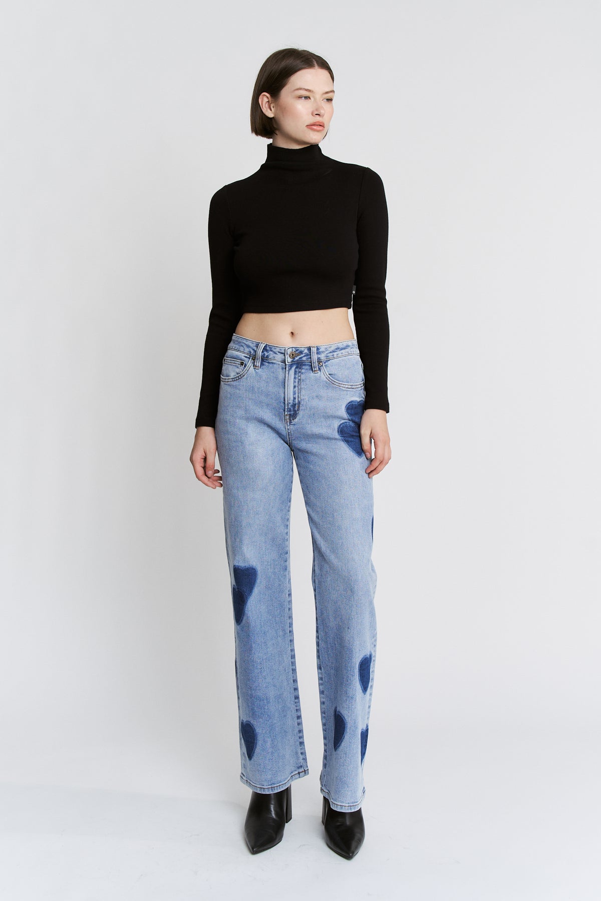 High Rise Wide Leg Heart Patch