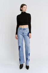 High Rise Wide Leg Heart Patch