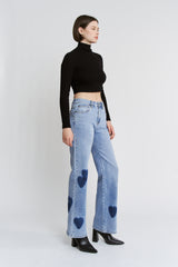 High Rise Wide Leg Heart Patch
