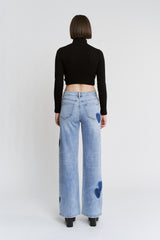 High Rise Wide Leg Heart Patch