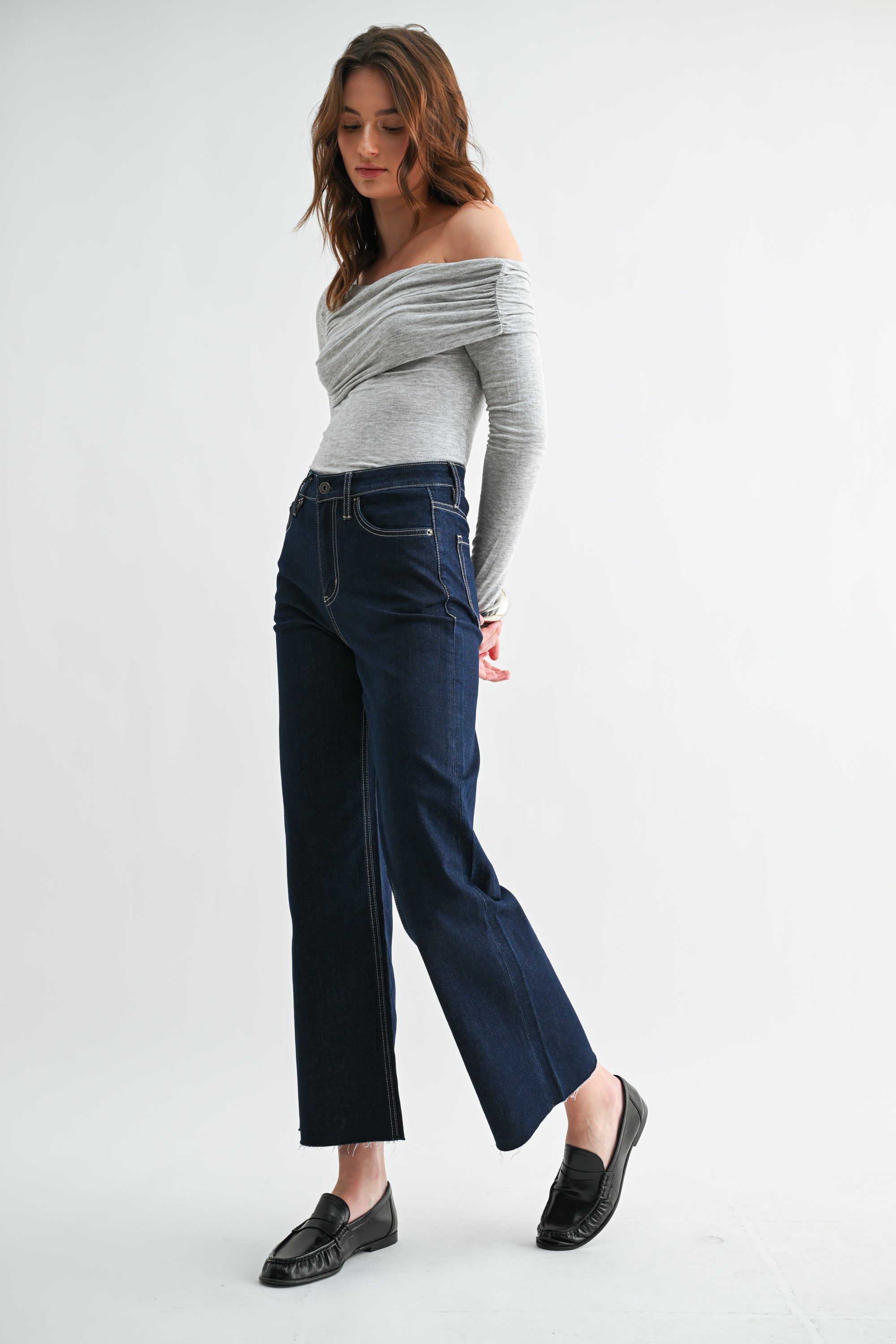 Mica Denim High Rise Wide Leg Ankle Glitter Fabric Secondary image