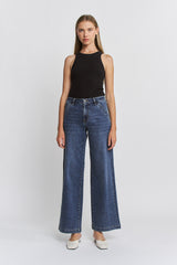 High Rise Wide Leg Slant Pocket