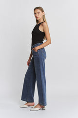 High Rise Wide Leg Slant Pocket