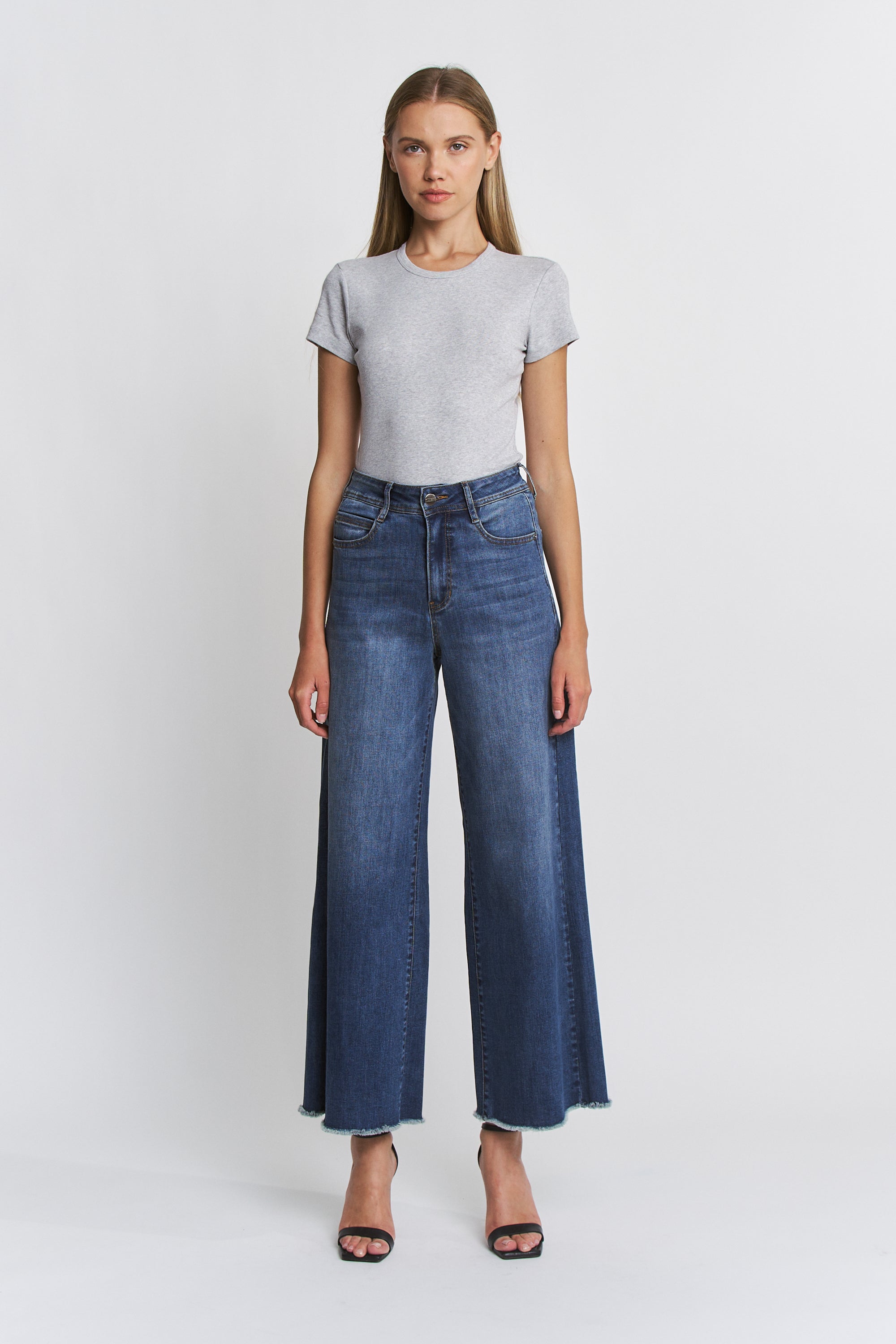 Mica Denim Super High Rise Wide Leg Ankle Raw Hem Secondary image