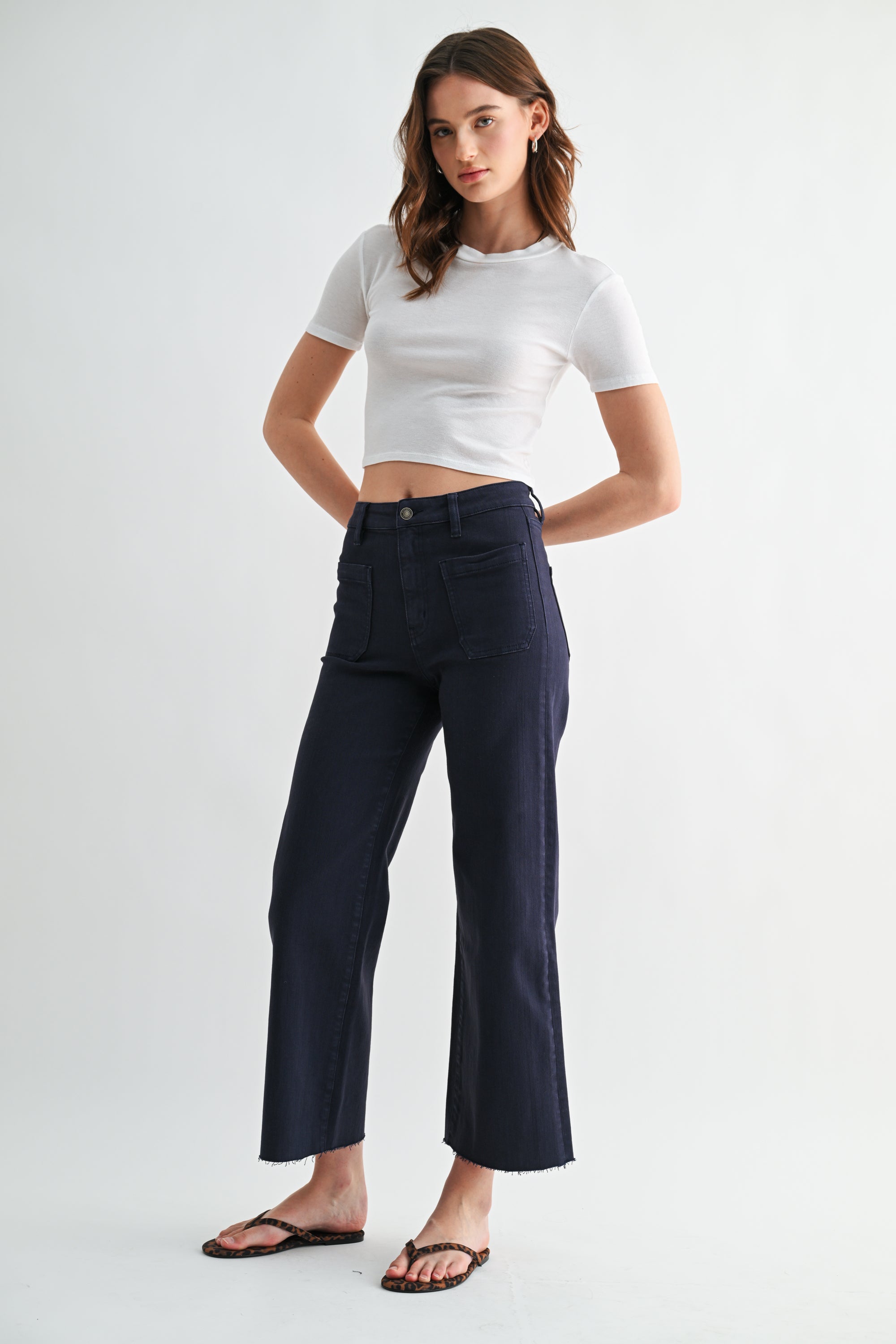 Mica Denim High Rise Wide Leg Crop Raw Hem Secondary image