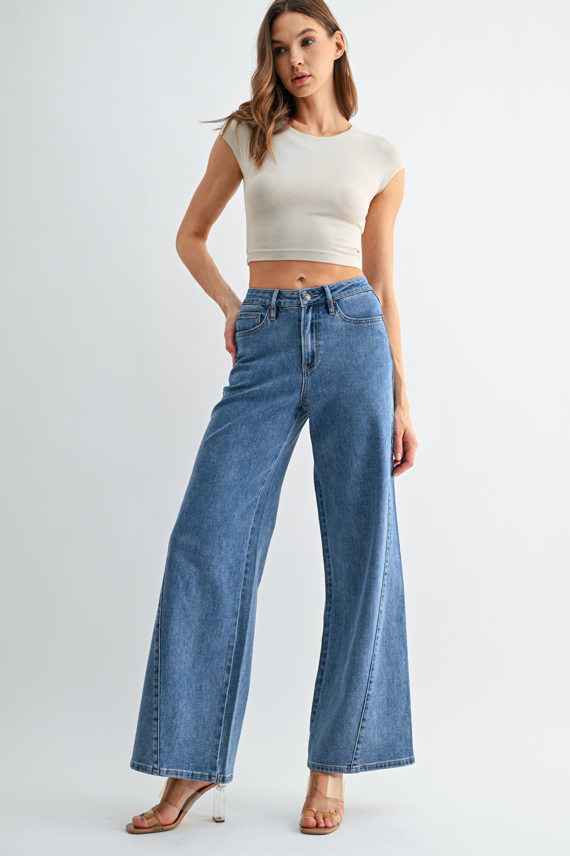 Mica Denim High Rise Wide Leg Seamed Jeans Secondary image