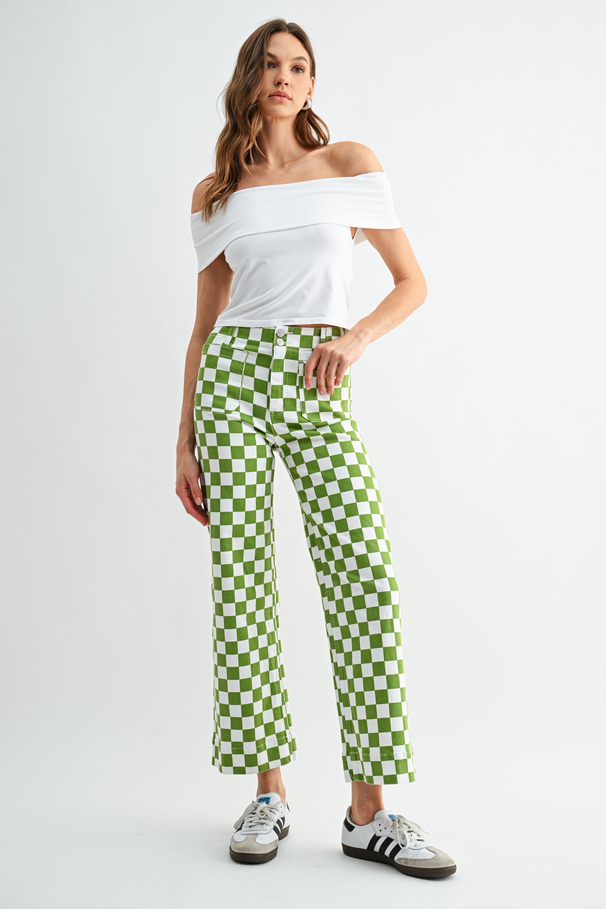 Mica Denim High Rise Wide Leg Ankle Chess Print Jeans Secondary image
