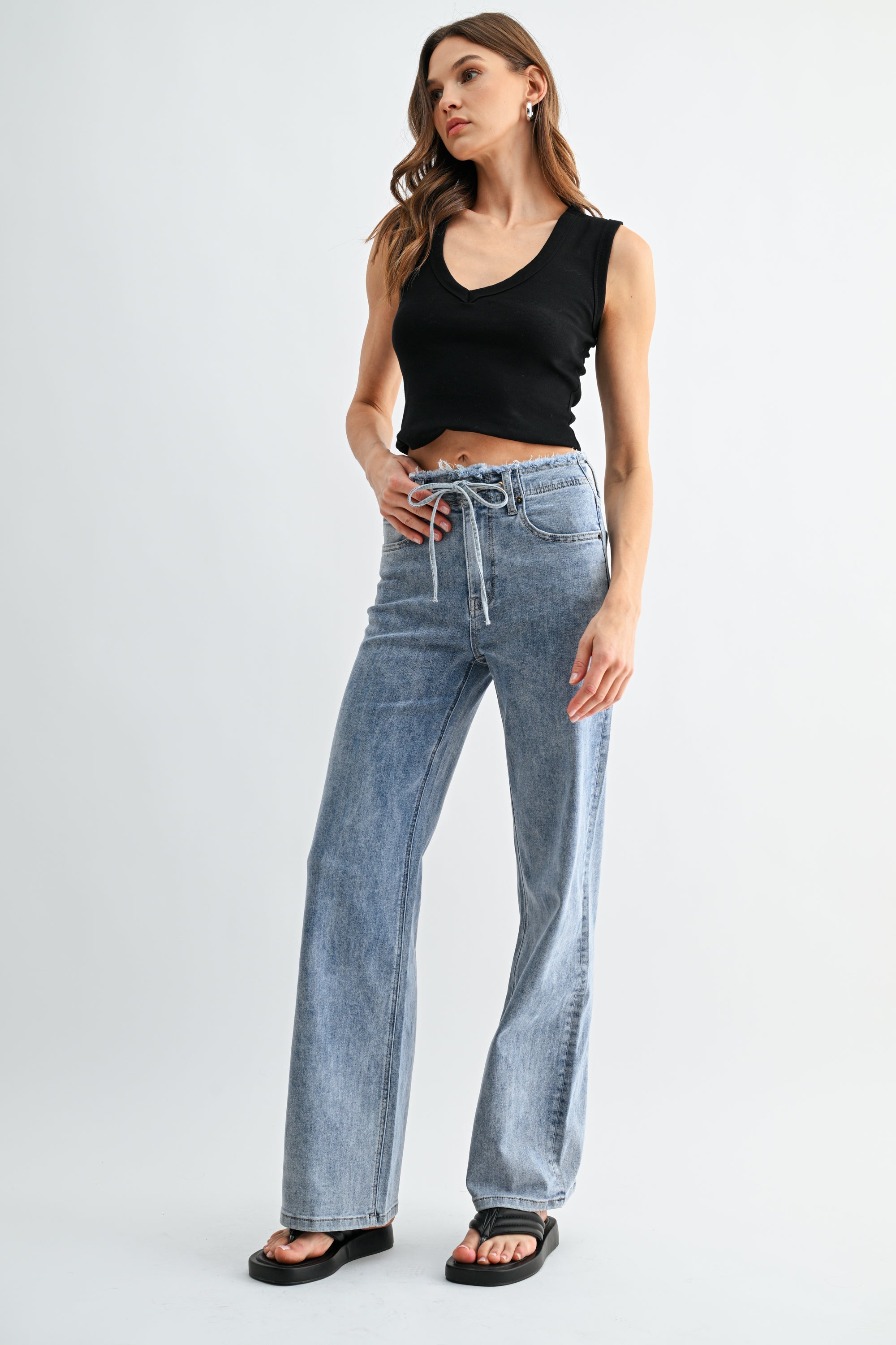 Mica Denim High Rise Wide Leg Raw Hem Waistband Secondary image