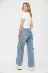 MID-RISE WIDE CARGO JEANS