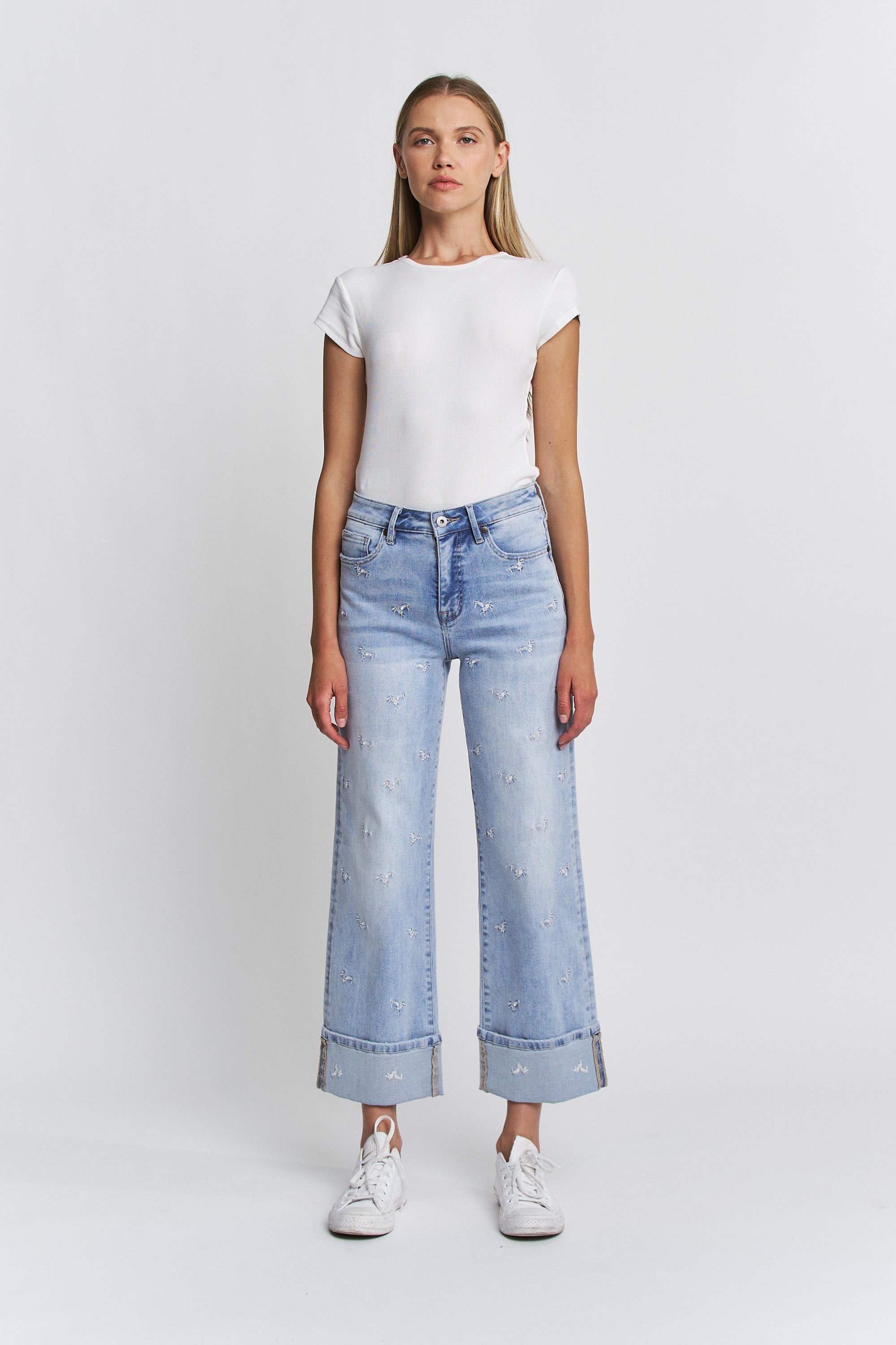 Mica Denim High Rise Wide Leg - Tummy Tuck Embroidered Jeans Secondary image